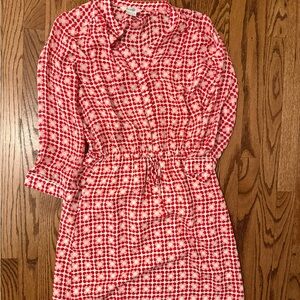 Boden Red & White Geometric Long-Sleeve Drawstring Dress